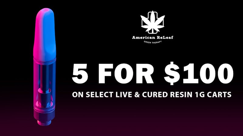 American ReLeaf Delivery 5 for 100 Live Resin/Cured Resin Carts