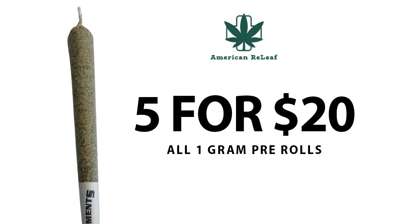 American ReLeaf 5 For $20 Pre Rolls (1g)