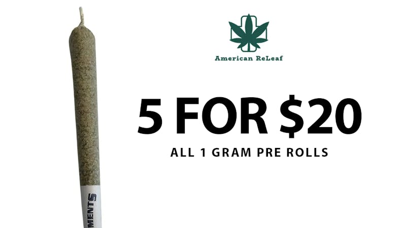 American ReLeaf 5 For $20 Pre Rolls (1g)