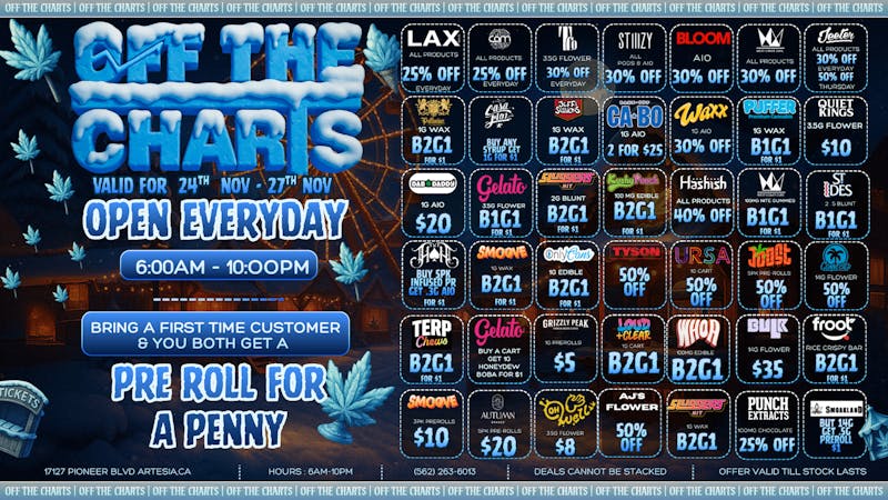 Off The Charts - Artesia Huge savings Nov 24–27 at Off The Charts!