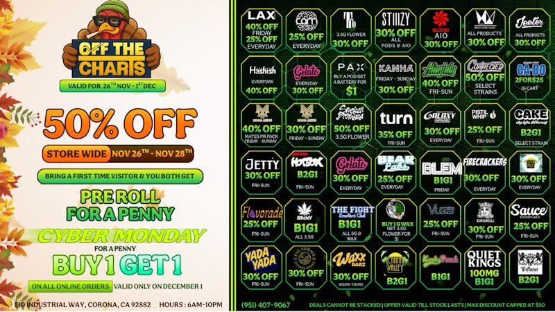 Off the Charts - Corona Danksgiving Is Here 🔥💚🦃 SEE OUR %50 OFF SAVINGS
