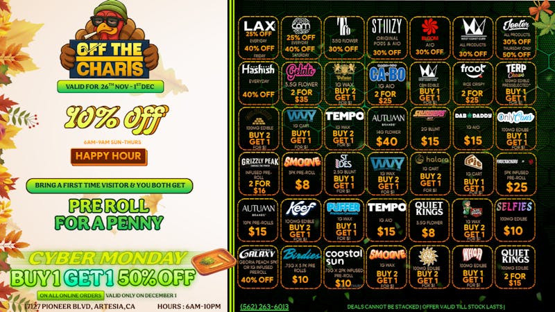 Off The Charts - Artesia Too full to move? Good. Let the weed come to you.