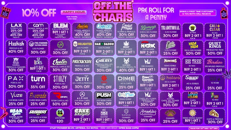 Off The Charts - Artesia 🎅🔥 Get lit like the tree — dank holiday deals!