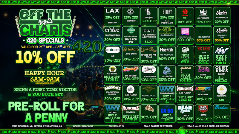 Off The Charts - Artesia 4/20 may be over, deals still lit 🔥