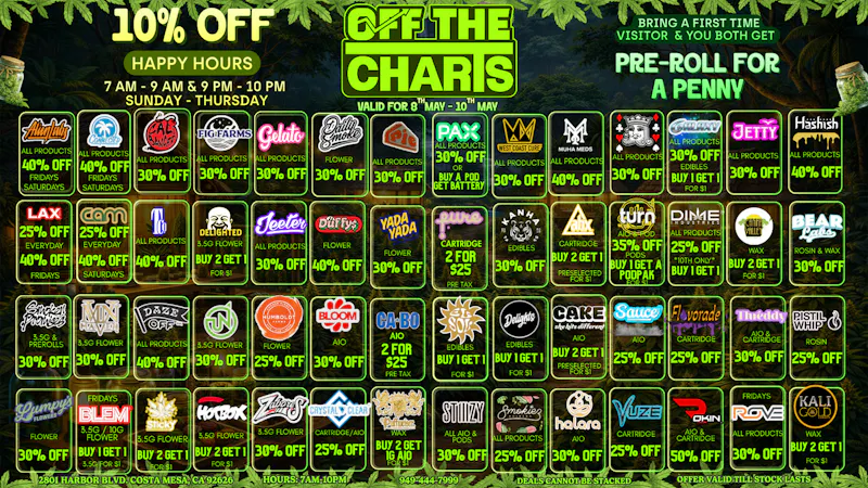 Off The Charts - Costa Mesa 🌈💨BEST DEALS AROUND🌈💨