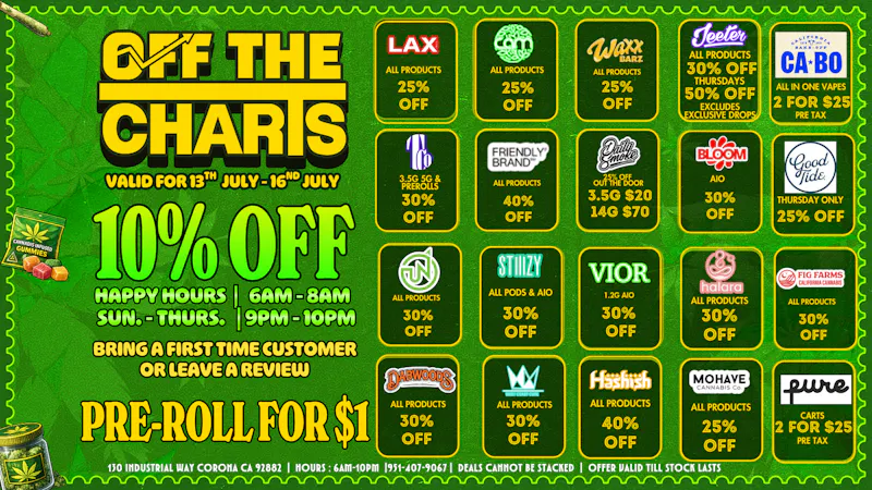 Off the Charts - Corona DISCOUNTS ALL WEEK LONG 😊🍃