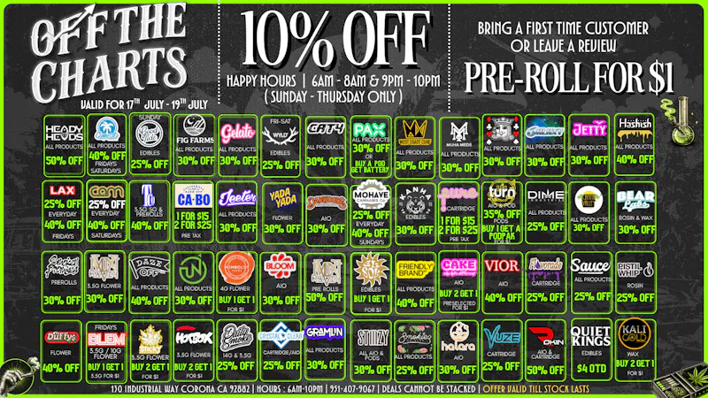 Off the Charts - Corona ☁️💸BEST PRICES IN CORONA ! BOGOS ! DEALS !😮‍💨🌿