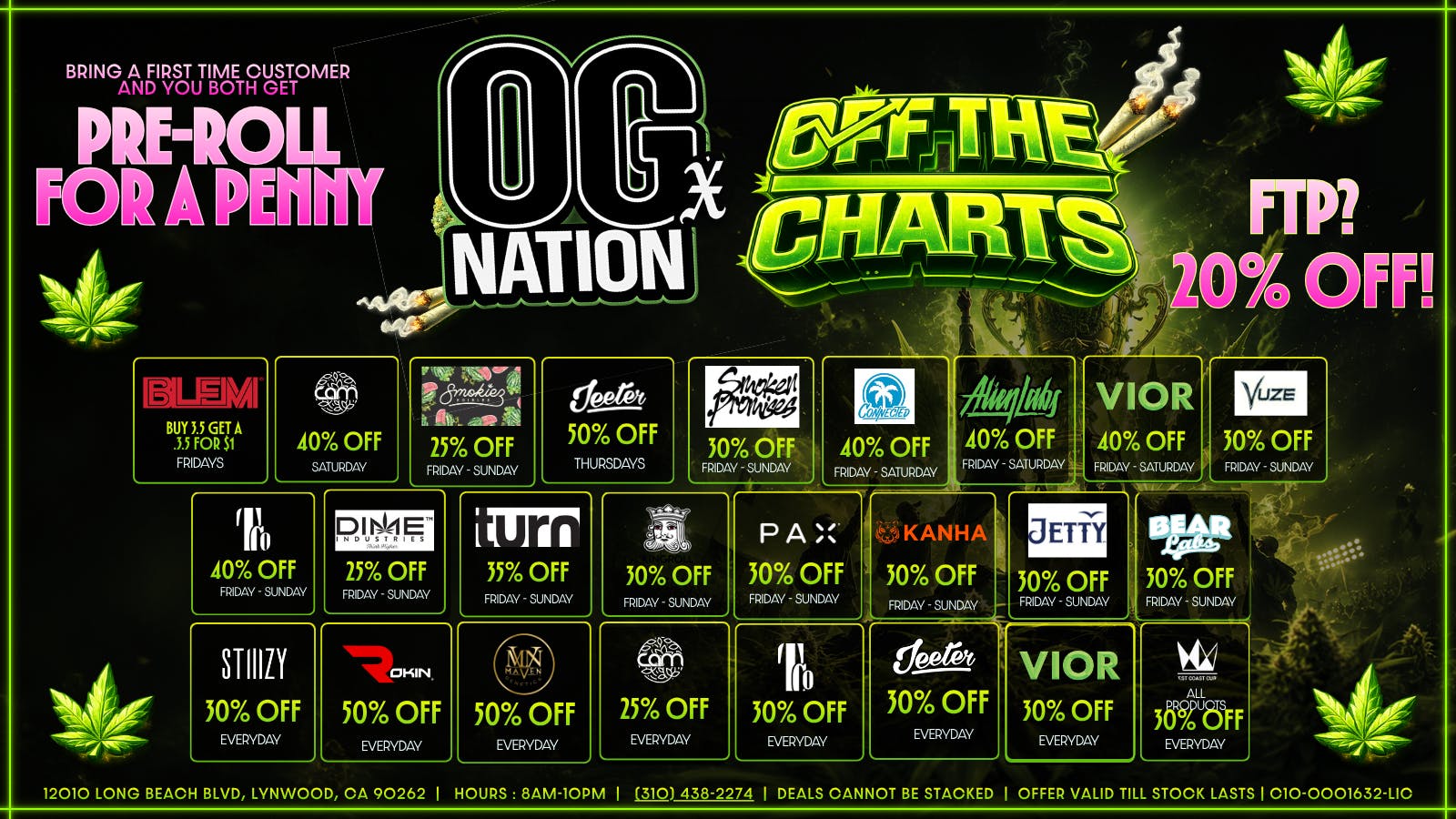 OG NATION X OFF THE CHARTS - LYNWOOD First time??? Get 20% on us!!