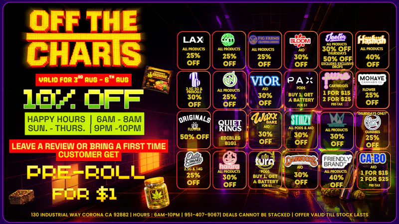Off the Charts - Corona ☁️💸BEST PRICES IN CORONA ! BOGOS ! DEALS !😮‍💨🌿