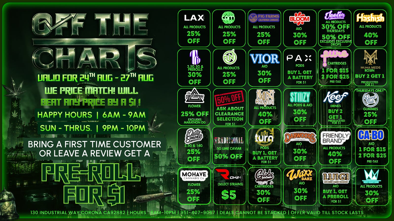 Off the Charts - Corona ☁️💸BEST PRICES IN CORONA ! BOGOS ! DEALS !😮‍💨🌿