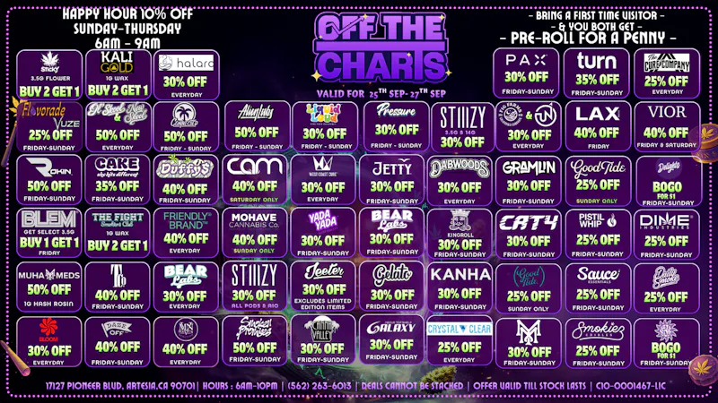 Off The Charts - Artesia 💨 Big deals. Bigger clouds. 🌿💜