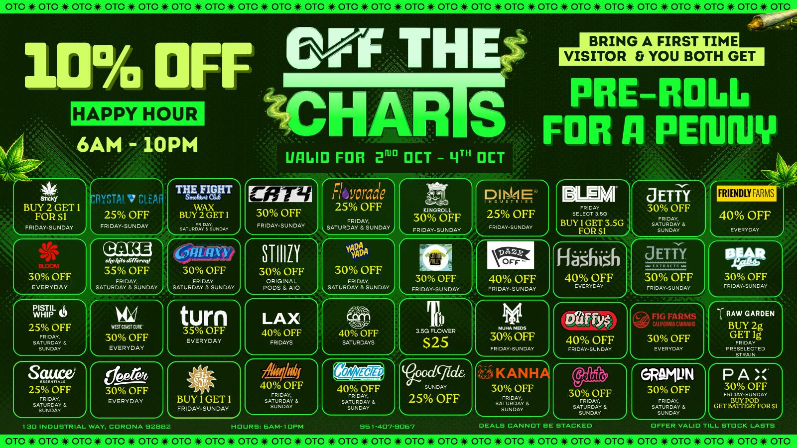 Off the Charts - Corona 💸BEST PRICES IN CORONA ! BOGOS ! DEALS !😮‍💨🌿