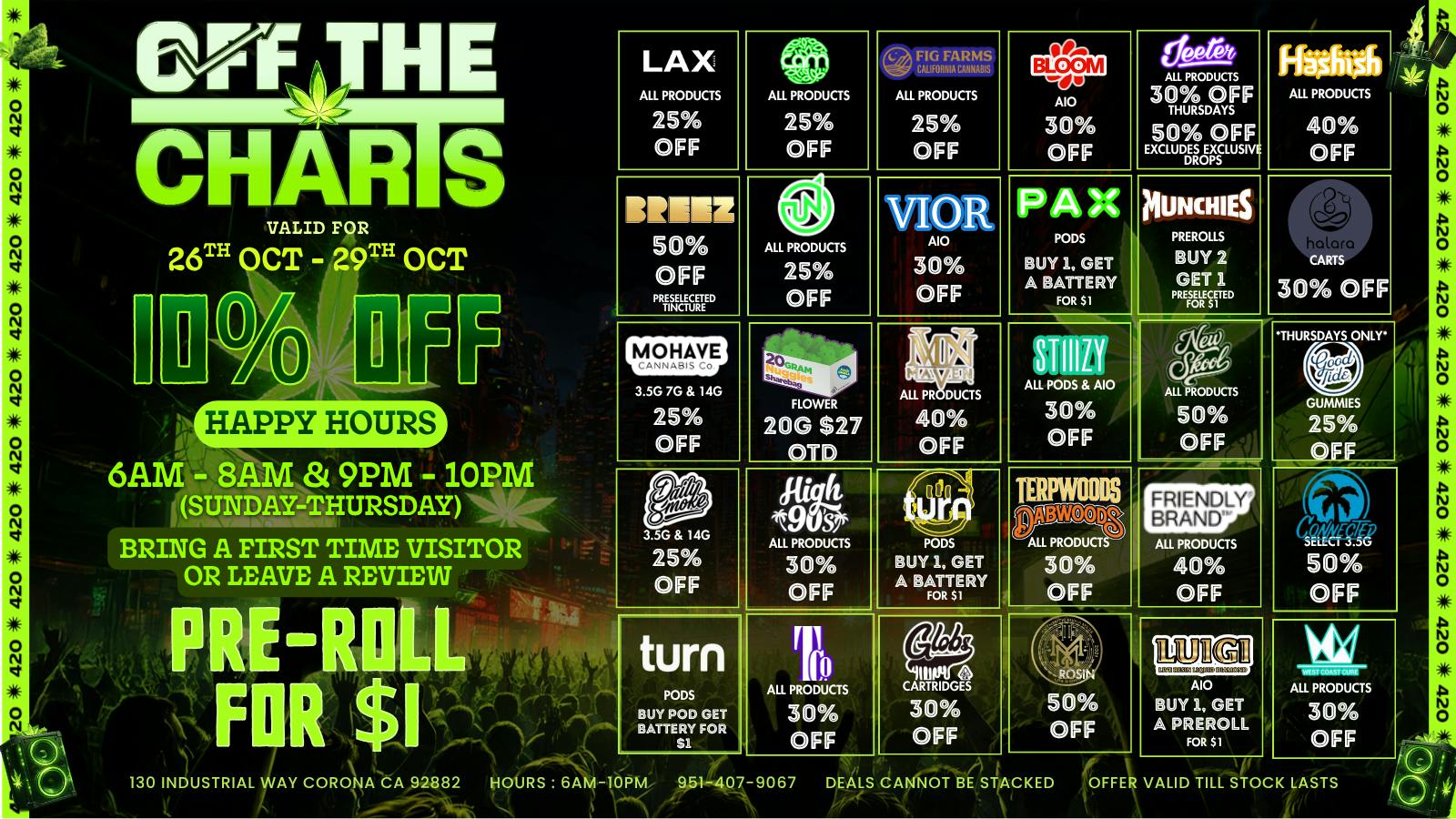 Off the Charts - Corona 💸BEST PRICES IN CORONA ! BOGOS ! DEALS !😮‍💨🌿