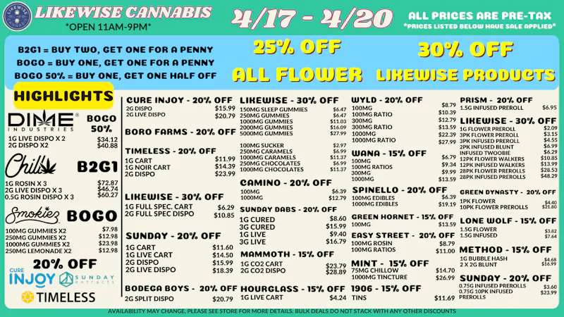 Likewise Cannabis Craft - OKC Dispensary 🌸LIKEWISE SPRING SALE! 4/17-4/20🌻