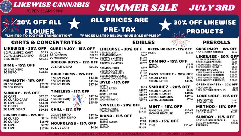 Likewise Cannabis Broadway - Edmond Dispensary LIKEWISE SUMMER SALE JULY 3RD | CLOSED THE 4TH