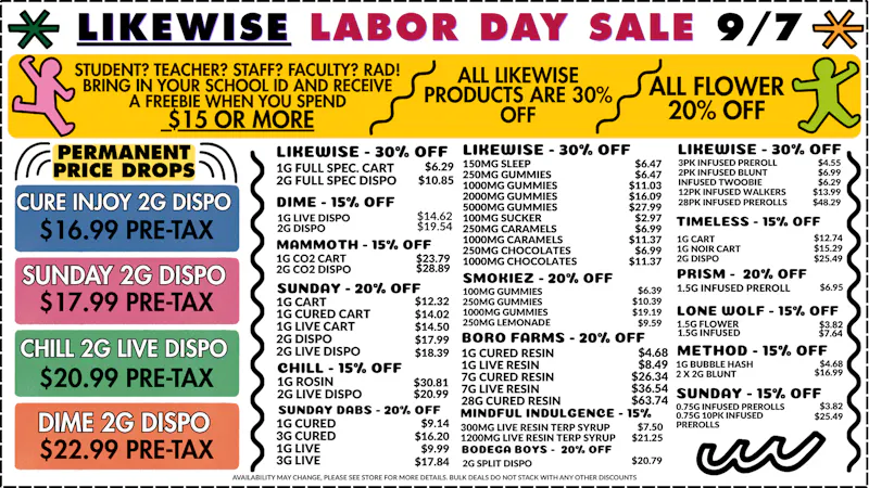 Likewise Cannabis Broadway - Edmond Dispensary LIKEWISE LABOR DAY SALE TOMORROW!