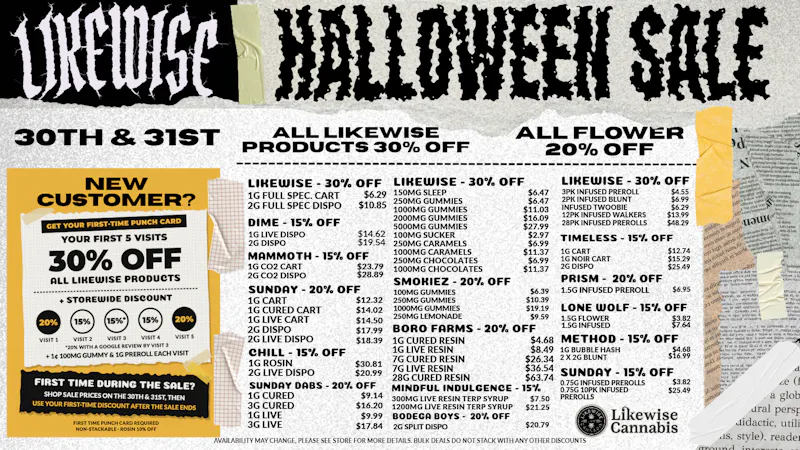 Likewise Cannabis Craft - OKC Dispensary LIKEWISE HALLOWEEN SALE | 30th & 31st