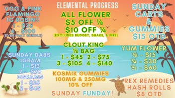 Elemental Progress ALL FLOWER $5/$10 OFF! SUNDAY CARTS/EDDYS $15 OTD!