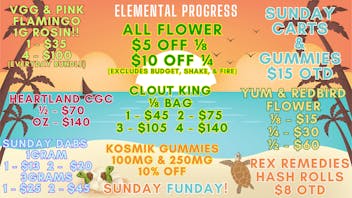 Elemental Progress ALLFLOWER$5OFF1/8 $10OFF1/4! SUNDAYCARTS&EDDYS$15!