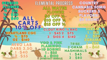 Elemental Progress WATER FLOWER $5/$10/$15 OFF! CARTS/DISPOS 10% OFF!