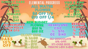 Elemental Progress WATER FLOWER $5/$10 OFF! CGC $70 1/2! DABS 10%OFF!