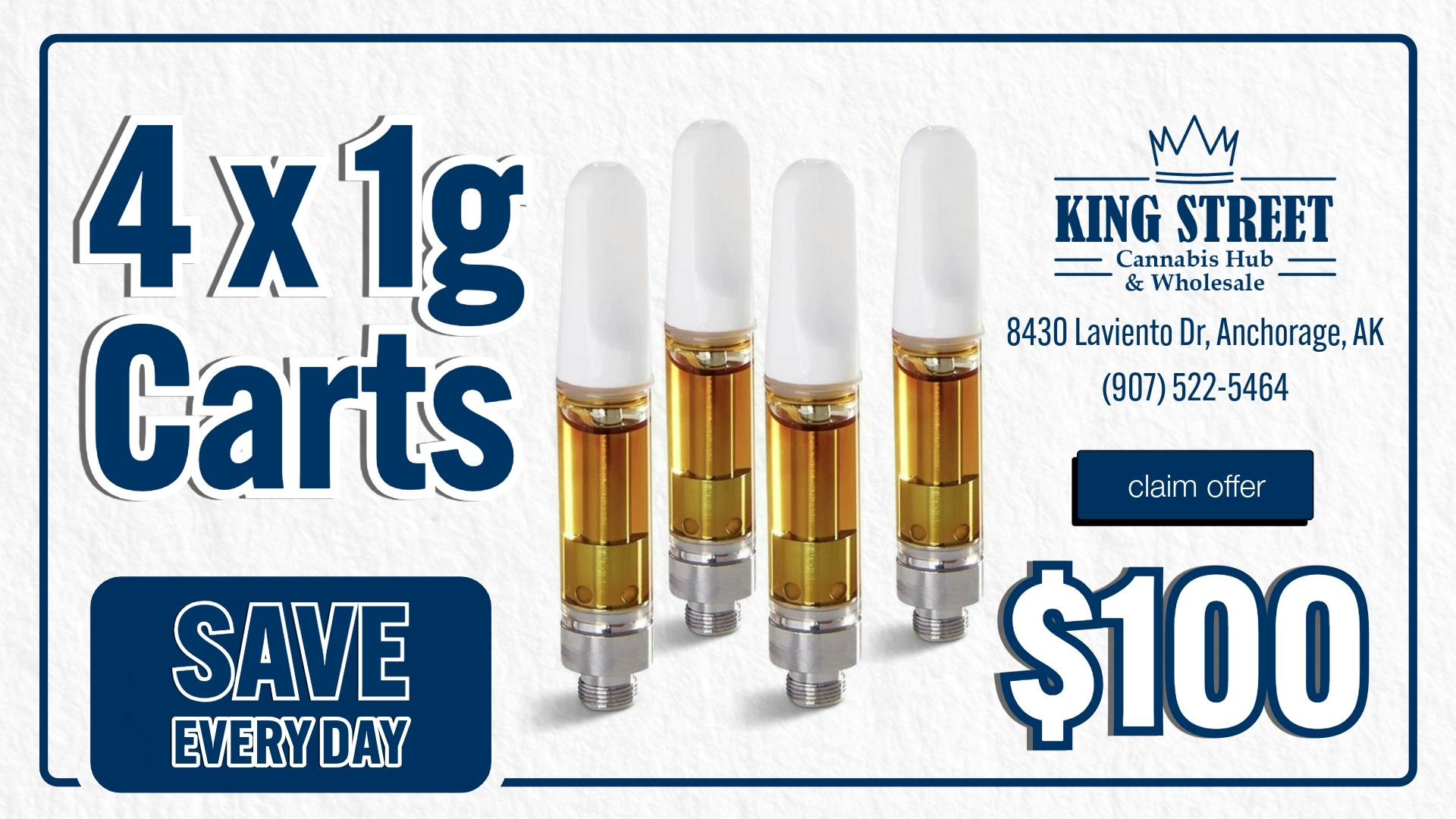King Street Cannabis Co 4 FOR $100 | 1g Cartridges