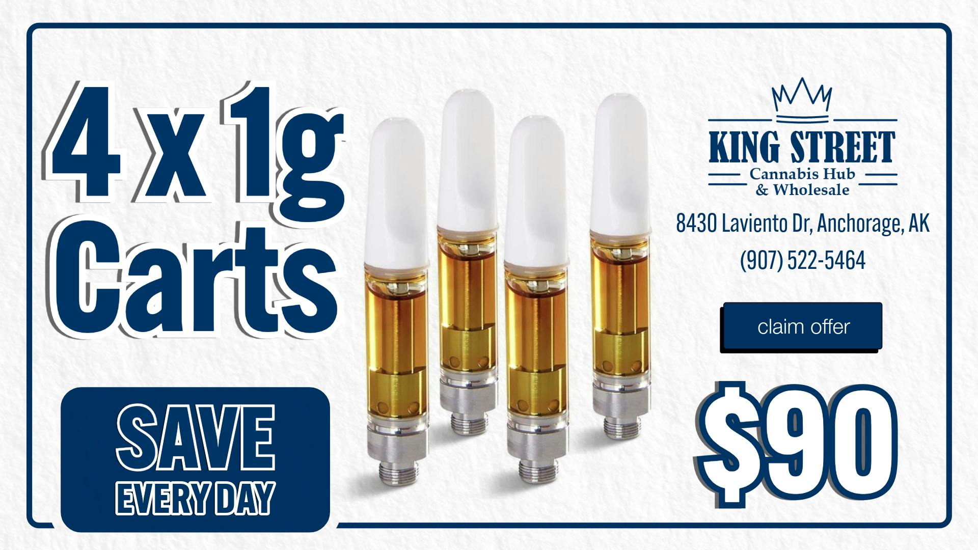King Street Cannabis Co 4 x 1 Gram Carts | $90