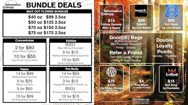 Information Entropy - New Buffalo September Specials & Giveaways