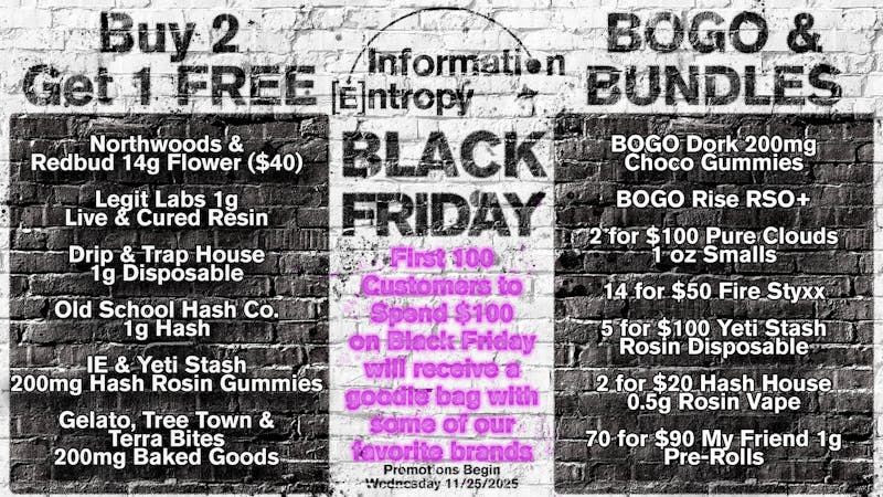 Information Entropy - New Buffalo Black Friday Specials & Goodie Bag