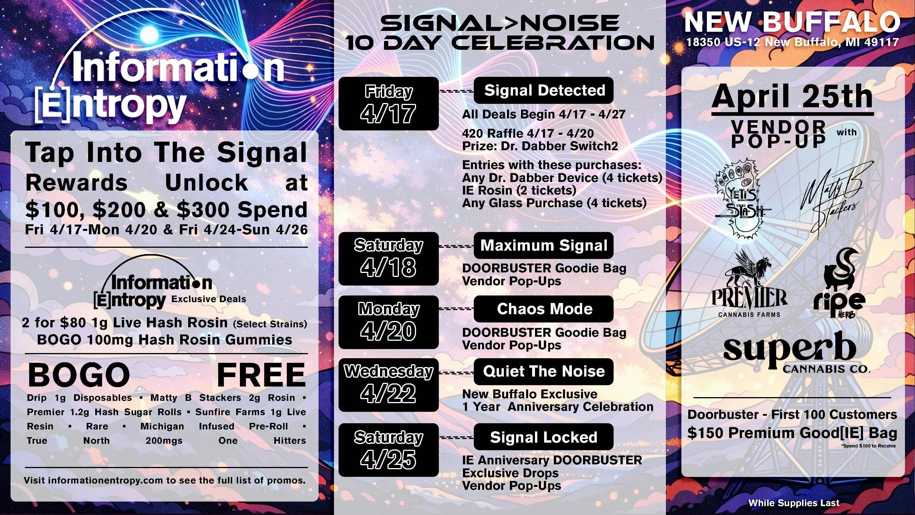 Information Entropy - New Buffalo DOORBUSTER Saturday April 25th!