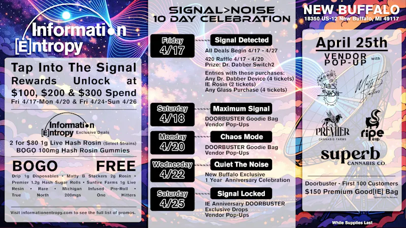 Information Entropy - New Buffalo DOORBUSTER Saturday April 25th!