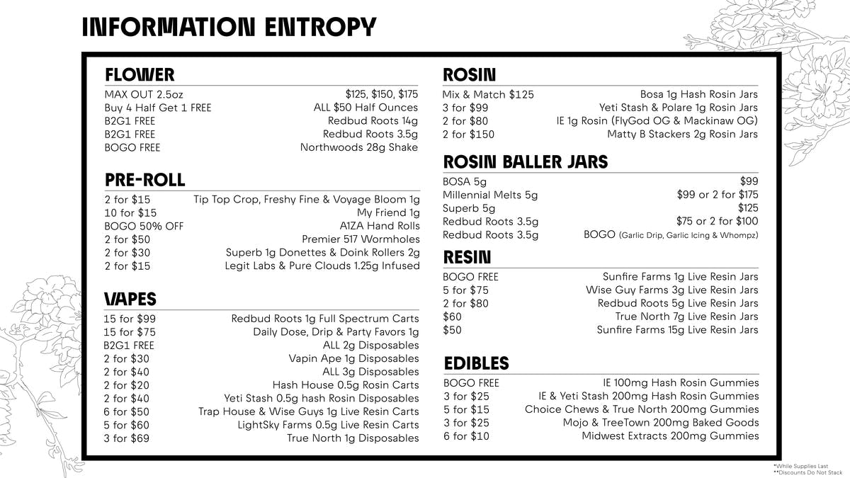 Information Entropy - New Buffalo May Specials & Bundles