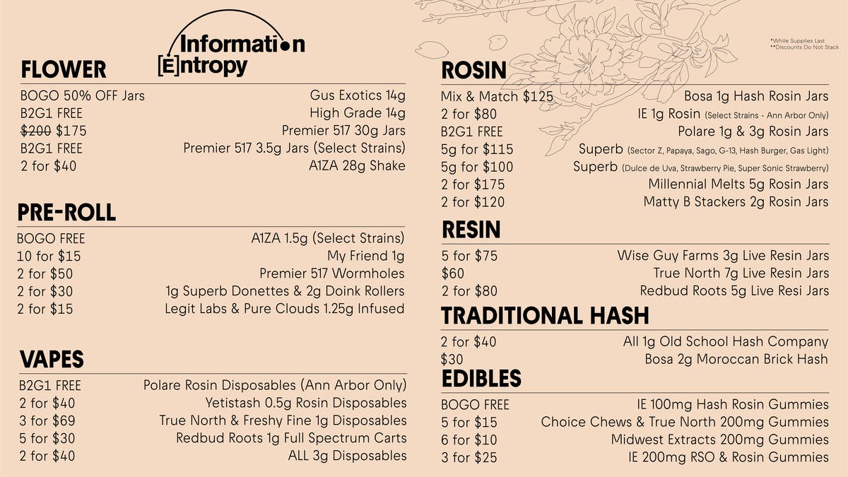 Information Entropy - New Buffalo Spring into Summer Deals