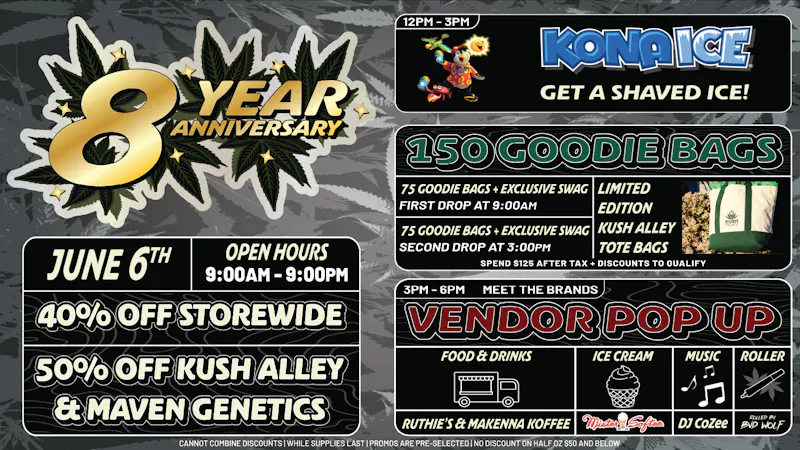 Kush Alley 8 YEAR ANNIVERSARY - 40% OFF STOREWIDE + MORE!!