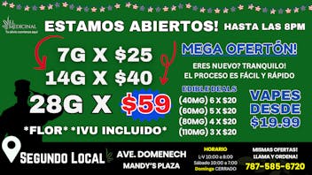 El Medicinal ESTAMOS ABIERTOS! ONZAS EN $59 CON IVU INCLUIDO!