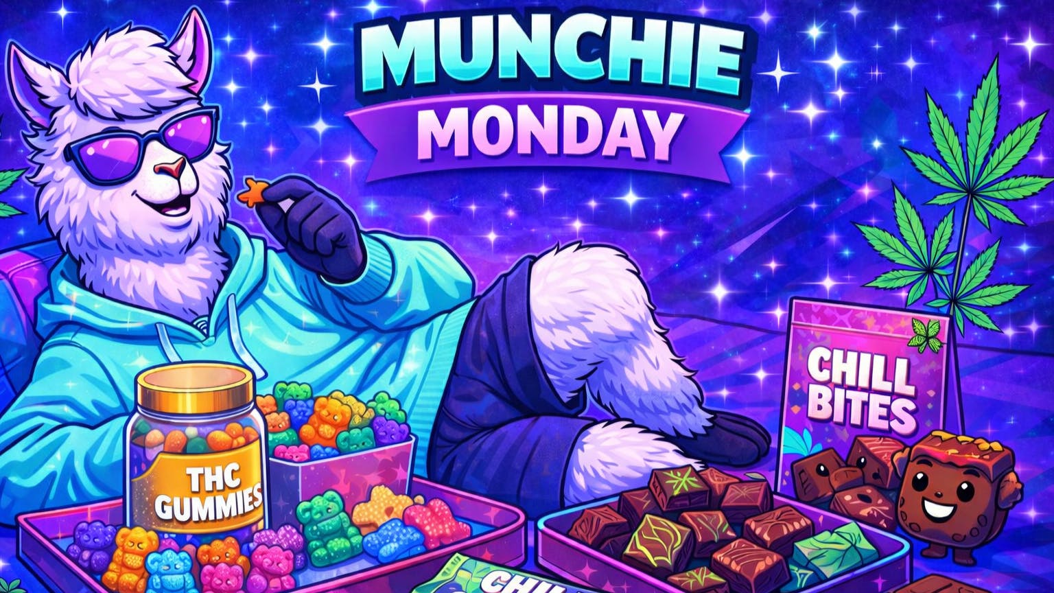 Alpaca Club Delivery Monday Munchies 30% off 10 Gummies, BOGO Chronbons