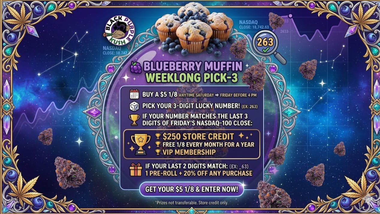 Black Purple Kush $50 Blueberry Muffin Oz | TC: 32.5% | 2.55% Terps