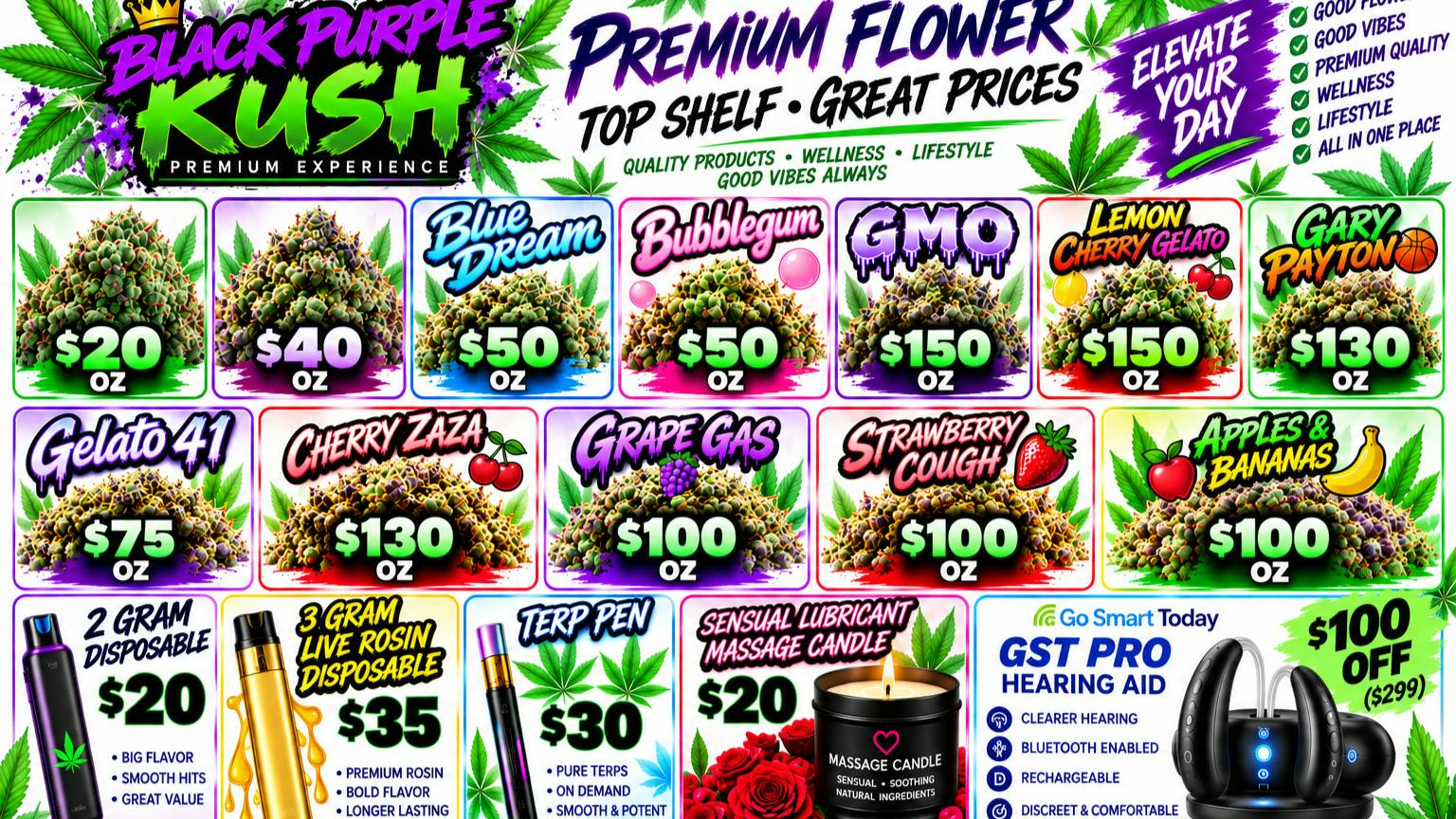 Black Purple Kush 🔥 $20 Oz * $40 Oz * $50 Oz * $75 Oz * $100 Oz 🔥