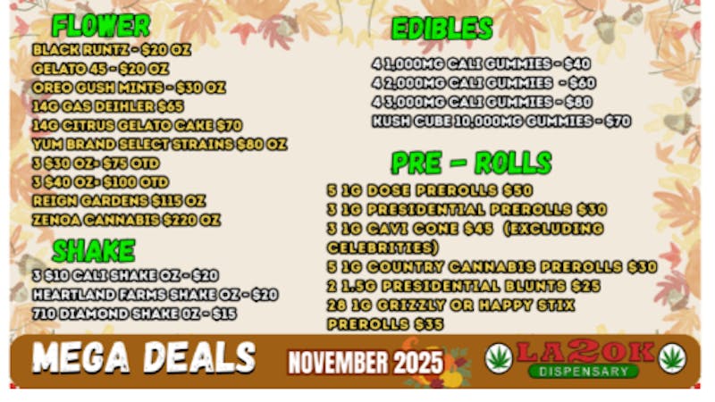 LA 2 OK Dispensary (Open 8am-12am) LA 2 OK AMAZING UNBEATABLE SELECTION AND PRICES!