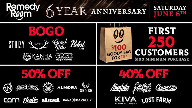 Remedy Room 6 Year Anniversary June 6th: Promos & Goodie Bags!