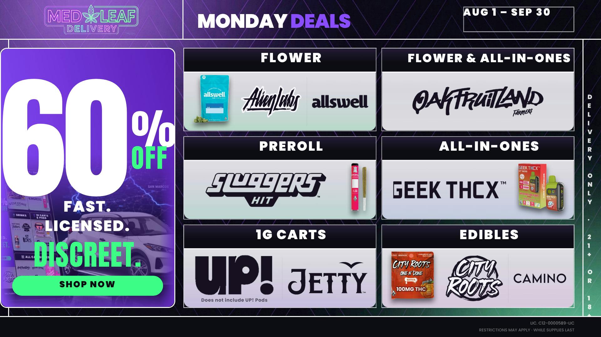 MedLeaf Weed Delivery - Oceanside Every Monday Until 9/30