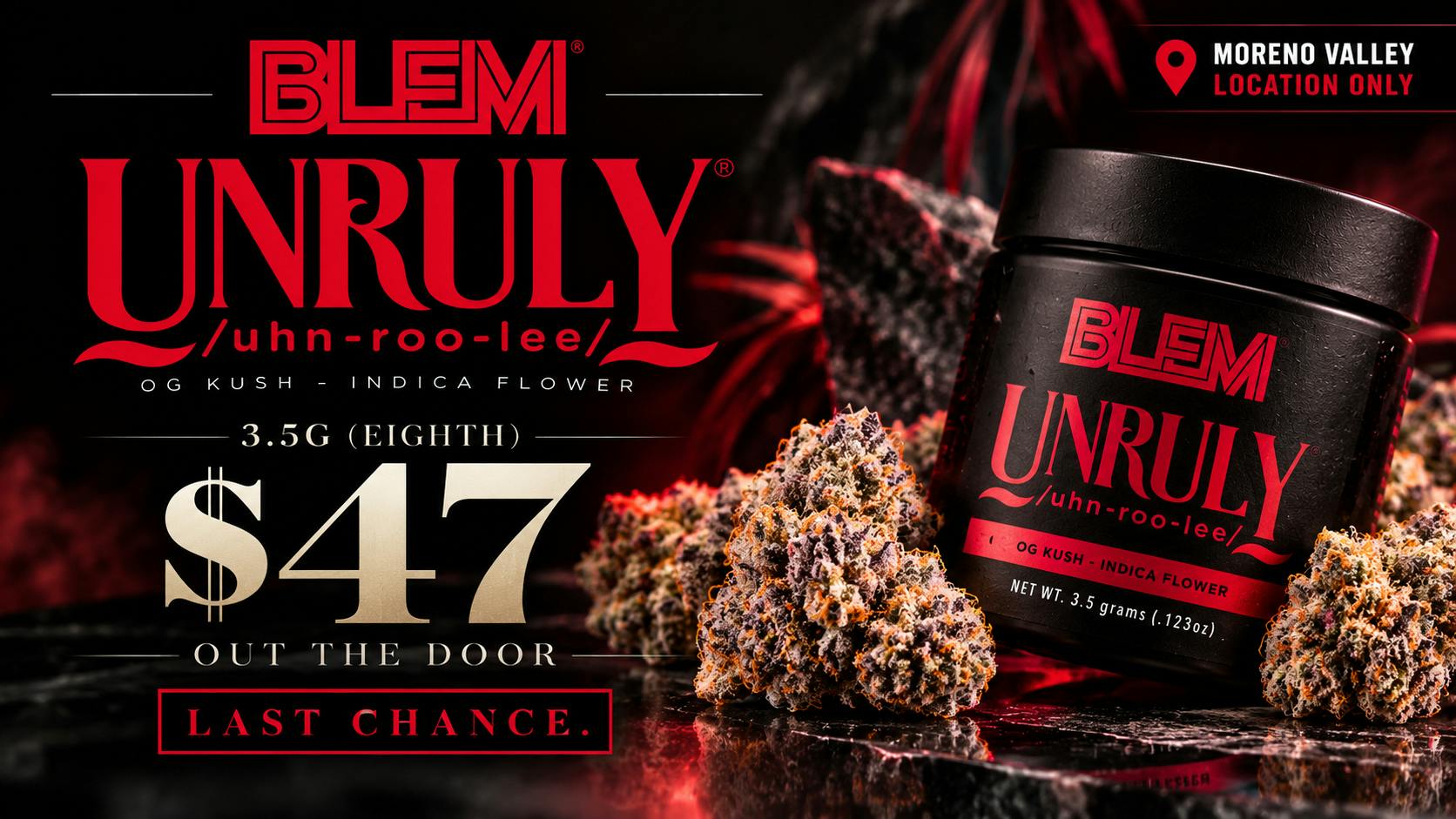 Herban Kulture Moreno Valley BLEM 3.5G EIGHTHS – $47 OTD | LAST CHANCE