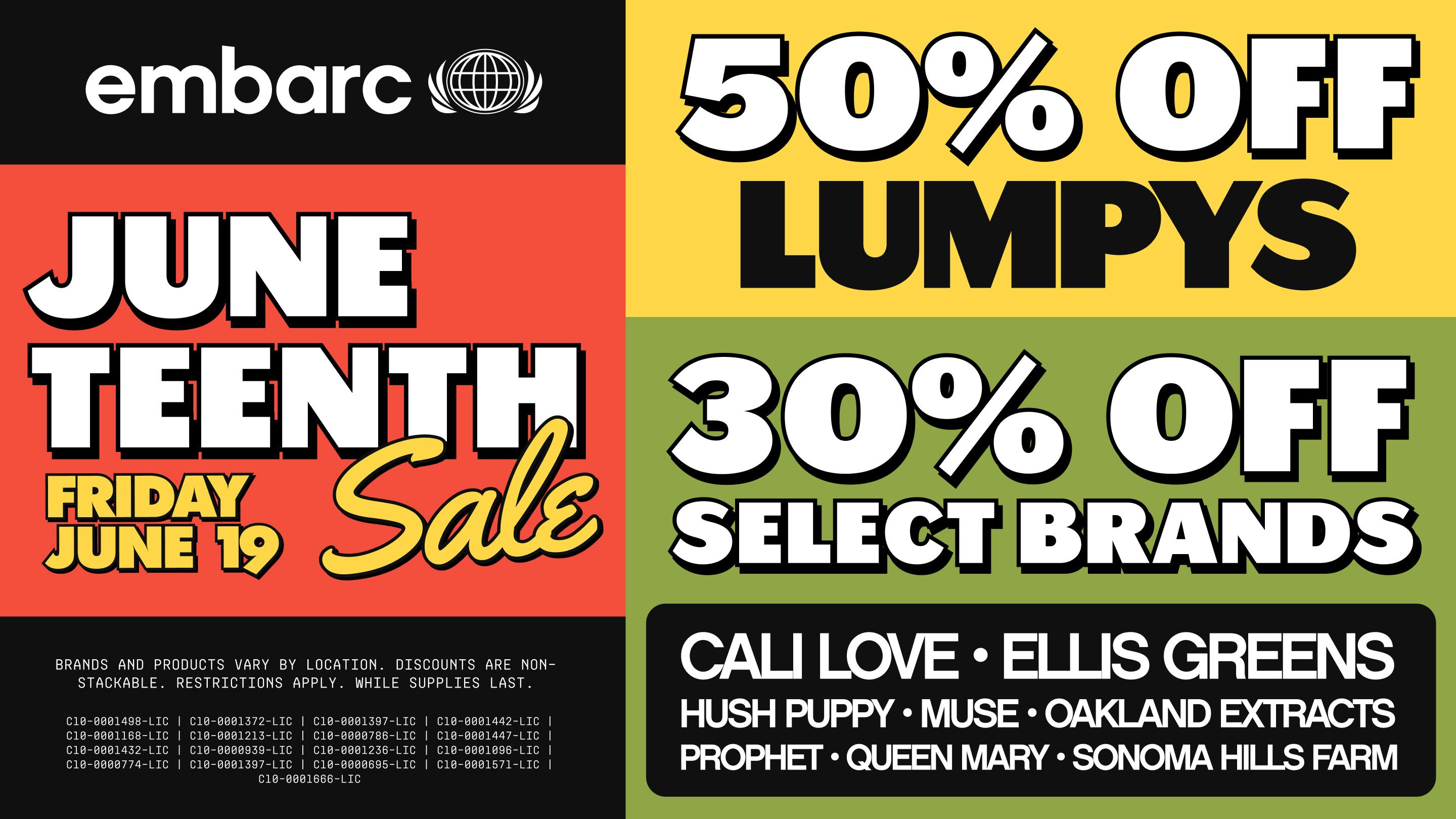 Embarc - Madera Juneteenth 50% Off Lumpy's + 30% Off Select Brands