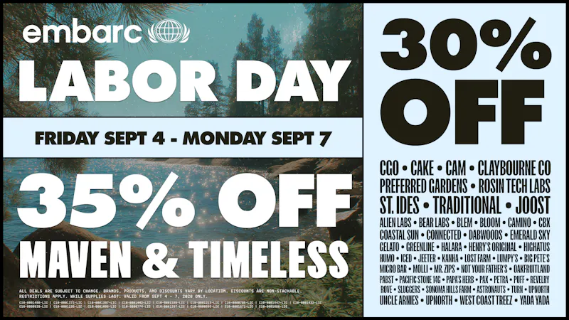 Embarc Cannabis Outlet Labor Day | Up To 35% Off Select Products