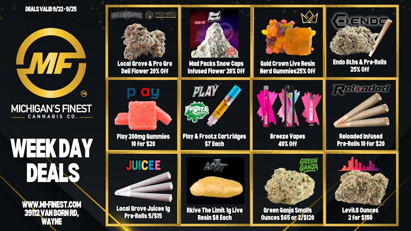 Michigan's Finest Cannabis Co. Michigan's Finest Week Day Deals