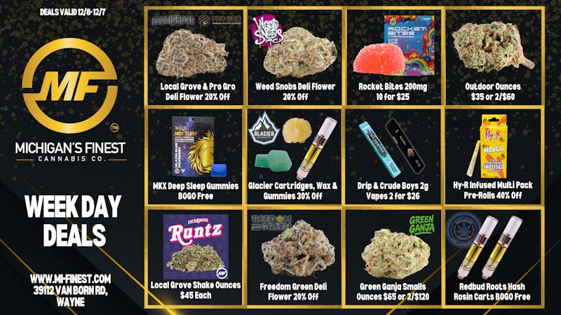 Michigan's Finest Cannabis Co. Michigan's Finest Week Day Deals