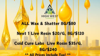 High West Cannabis Wax 8g/$80 OTD! $20 Live Resin!
