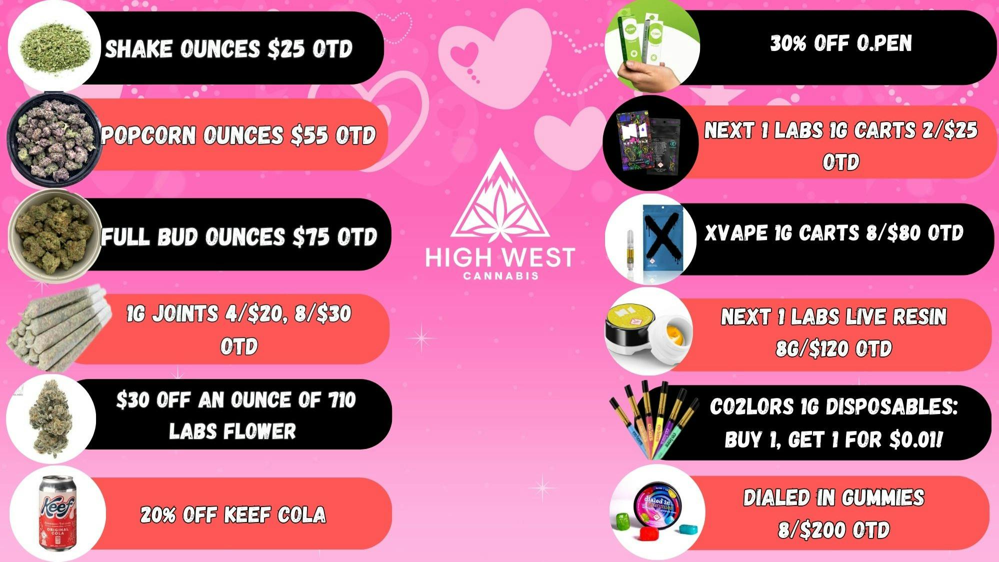 High West Cannabis The Best Deals In CO! 8/$80 Carts, $25 Shake...!