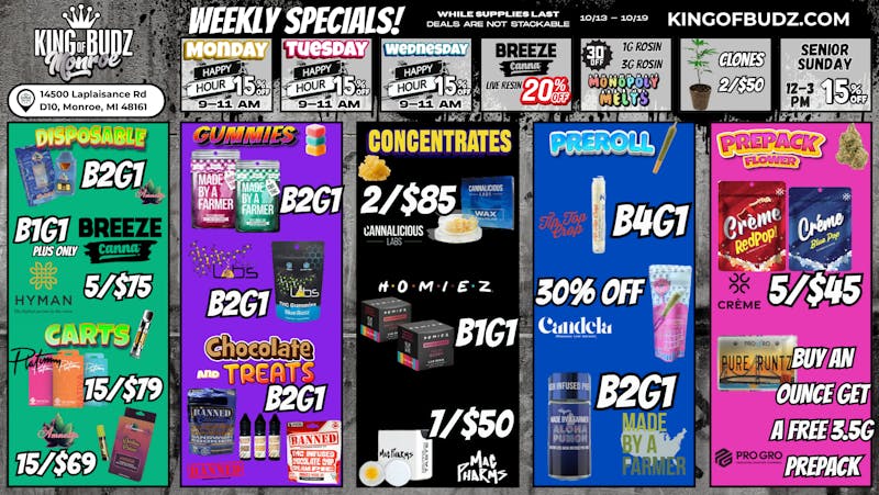 King of Budz - Monroe MONROE WEEKLY DEALS 10/20-10/26