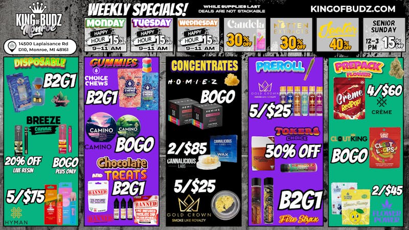 King of Budz - Monroe MONROE WEEKLY DEALS